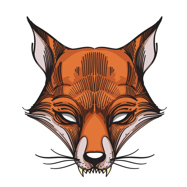Handgezeichneter Orangefarbener Fuchskopf Isoliert Auf Weißem Hintergrund — Stockvektor