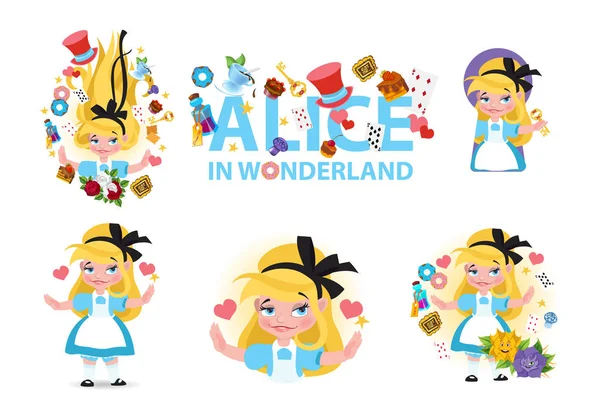 Set con personaggi magici della collezione di personaggi Alice nel Paese delle Meraviglie . — Vettoriale Stock