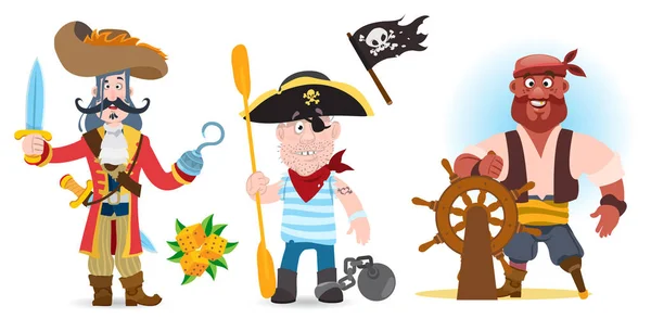Σύνολο των πειρατικών χαρακτήρων. Απεικόνιση διανύσματος απομονωμένη σε λευκό φόντο για πειρατικό κόμμα, παιχνίδια και πολλά άλλα. — Διανυσματικό Αρχείο