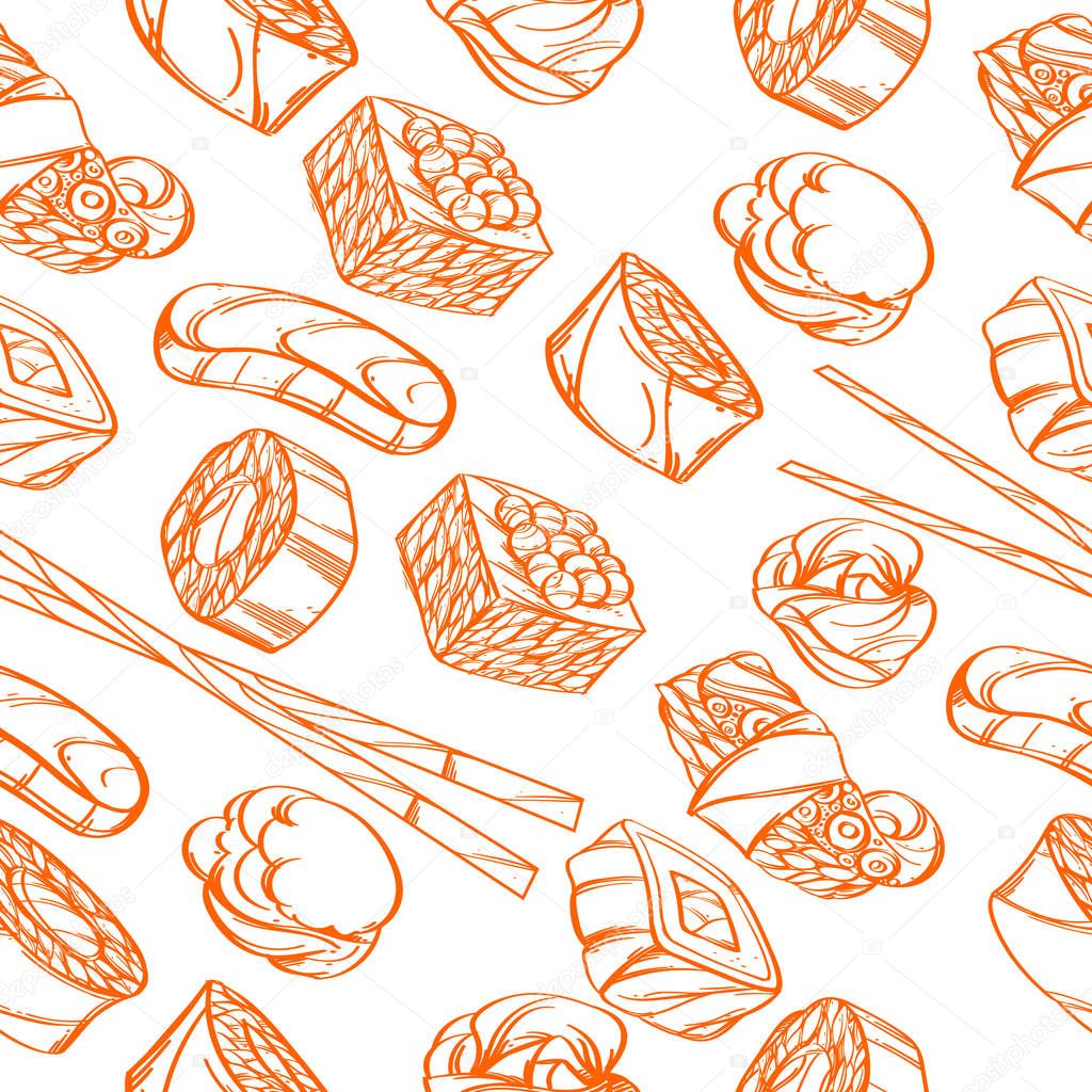 Seamless pattern with Japanese food vector Illustrations set.