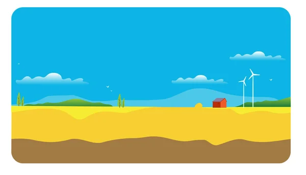 Paisaje con campo y casa de campo . — Vector de stock