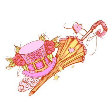 Brutal style Alice in Wonderland collection. Magic items. clipart