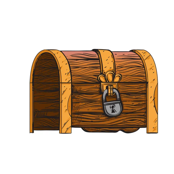 Wooden chest with padlock. Fairy tale collection. — 스톡 벡터