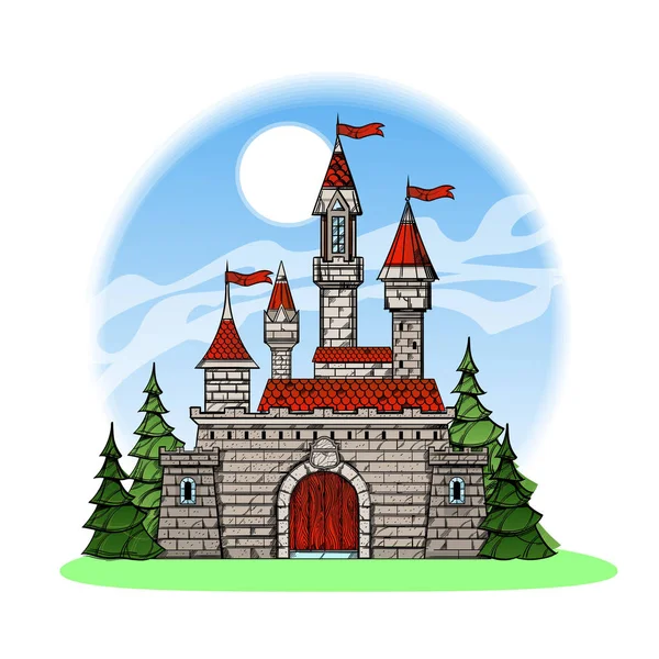 Castillo de cuento de hadas en el bosque. Colección de cuentos de hadas del ki — Vector de stock