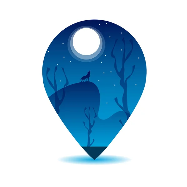 Icono de JPS con paisaje de montañas nocturnas aislado sobre fondo blanco — Vector de stock