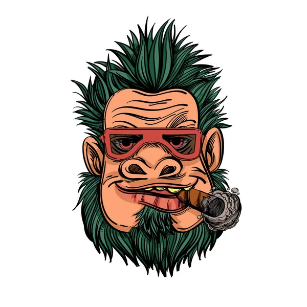 Troll with a pipe in his teeth. Fairy Tale Graphic Vector Elemen — Stock Vector