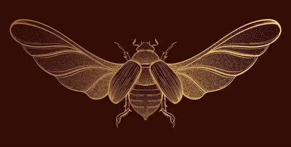 Insect golden collection, line art, vector. — Stock Vector