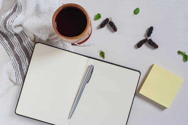 Defter, kağıt Not, Dut suyu Üstten Görünüm