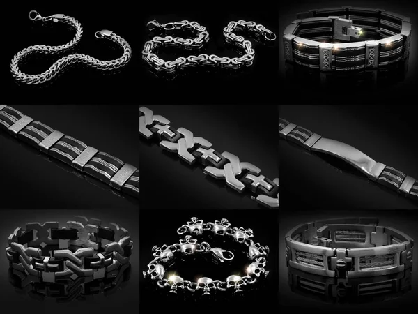 Set Photos Jewelry Bracelets One Background Color — Stock Photo, Image
