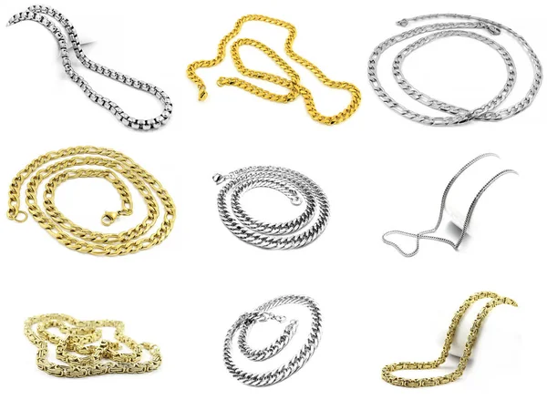 Large Set Jewelery Photos Chains Stainless Steel Salah Satu Latar — Stok Foto
