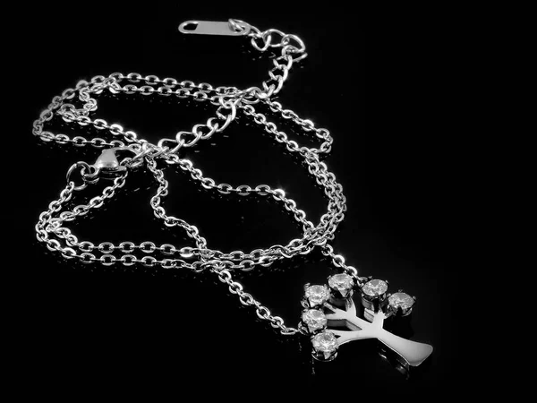 Juwel Halskette Symbolbaum Des Lebens Edelstahl Eine Hintergrundfarbe — Stockfoto