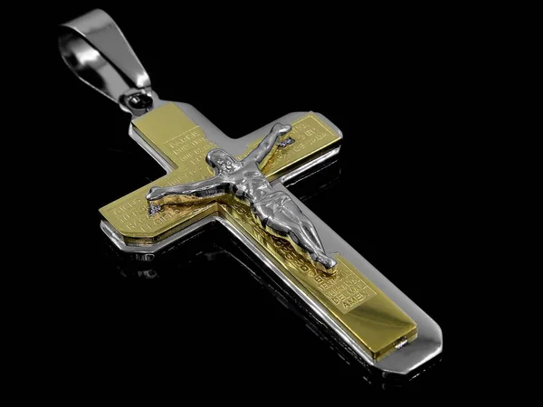Pendant Jewelry Cross Stainless Steel One Color Background — Stock Photo, Image