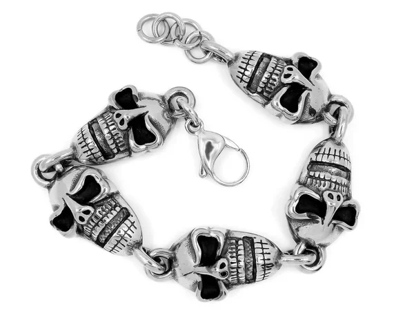 Pulsera Joyería Para Hombre Calaveras Cruces Clásicos Acero Inoxidable Fondo —  Fotos de Stock