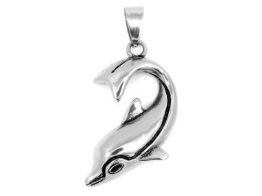 Takı yunus kolye. Paslanmaz çelik. Beyaz arka plan rengi