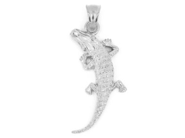 Takı kolye - kertenkele, bukalemun, timsah - paslanmaz çelik - beyaz arka plan rengi