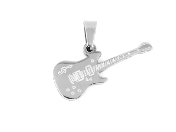 吉他的吊坠 音乐家的珠宝 不锈钢 一种背景色 — 图库照片