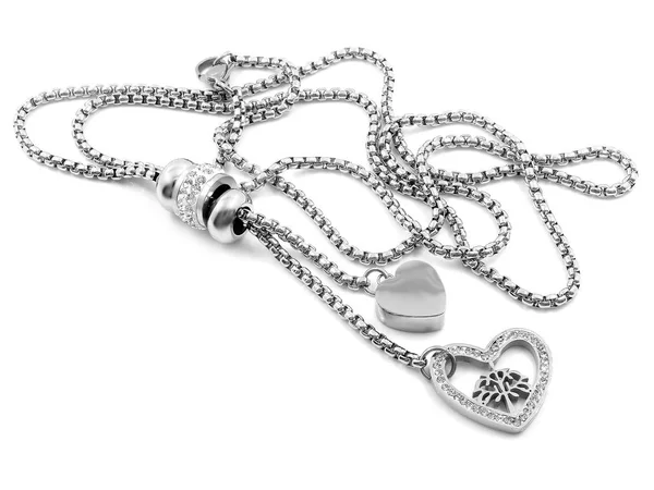 Bijou Argent Collier Coeur Acier Inoxydable Une Couleur Fond — Photo