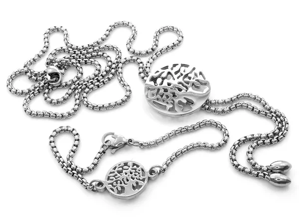 Набор украшений. Ожерелье и браслет. нержавеющая сталь . — стоковое фото