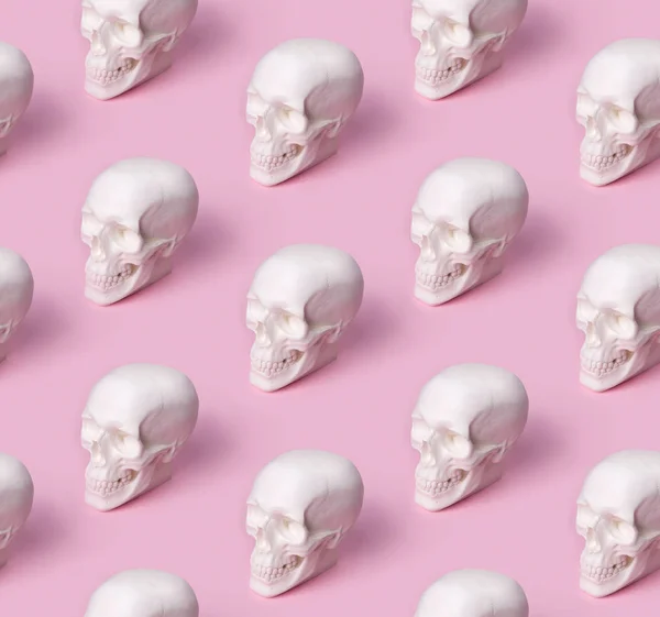 Skull seamless pattern on pastel pink background. — Stock Photo, Image