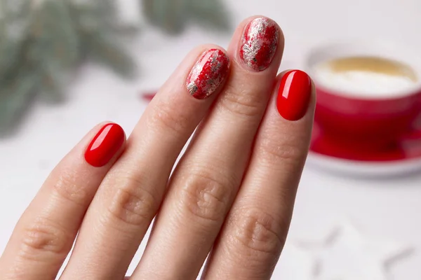 Christmas New Year manicure abstract nail design.