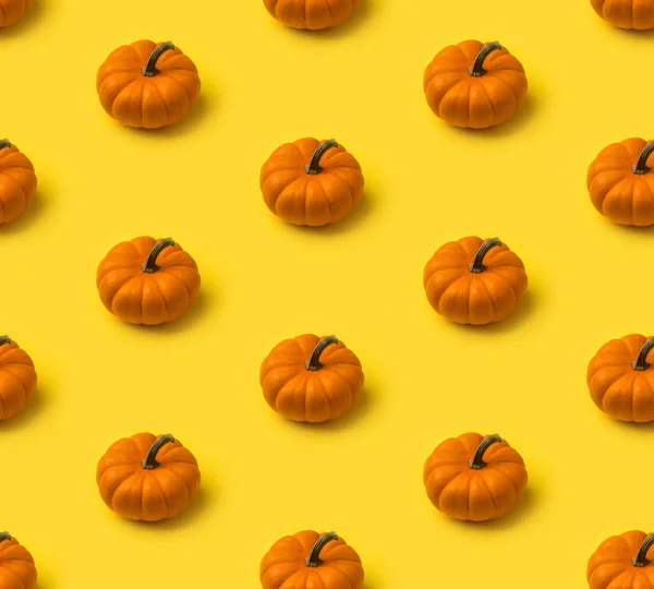 Höstens sömlösa mönster. pumpor på gul bakgrund — Stockfoto
