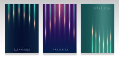 Yeşil arkaplan ve ışık yanıp sönüyor. Parlayan dikey çizgileri olan geometrik desen. Modern kamuflaj, dinamik tarz, teknoloji ve iş dünyası için soyut gradyan.