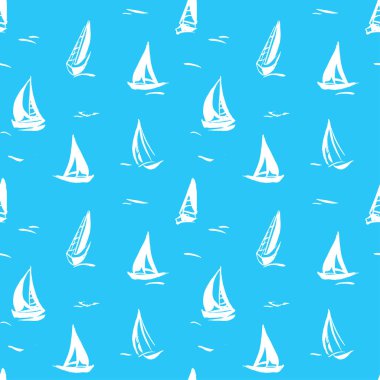 Elle çizilmiş seamless modeli yelkenli ile. Üzerinde mavi arka plan izole