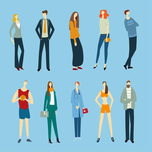 Multitud Personas Aisladas Sobre Fondo Azul Gran Grupo Hombres Mujeres — Vector de stock