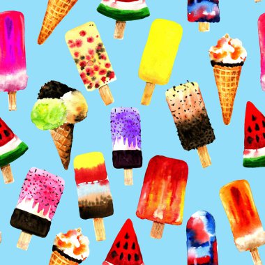 Beyaz zemin üzerine suluboya farklı Ice cream. Yaz Dess'i