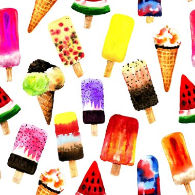 Beyaz zemin üzerine suluboya farklı Ice cream. Yaz Dess'i