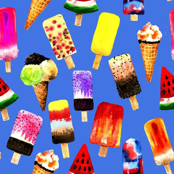 Akvarelu různé zmrzliny na bílém pozadí. Letní dess — Stock fotografie