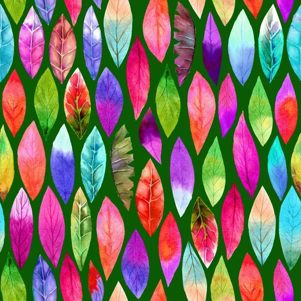 Colorful different leaf seamless pattern. Abstract colors, joyfu — Stock Photo, Image