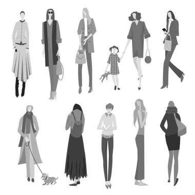 Beyaz arka plan üzerinde izole insan kalabalığı. Beyaz ve siyah