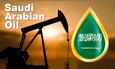Bayrak ve pompalama vektör illüstrasyonlu Suudi Arabistan Petrol SancağıName