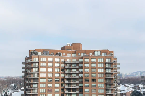 Modern Condo Épületek Hatalmas Ablakokkal Hóban Montreal Kanada — Stock Fotó