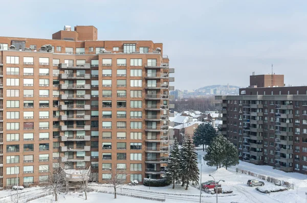 Modern Condo Épületek Hatalmas Ablakokkal Hóban Montreal Kanada — Stock Fotó