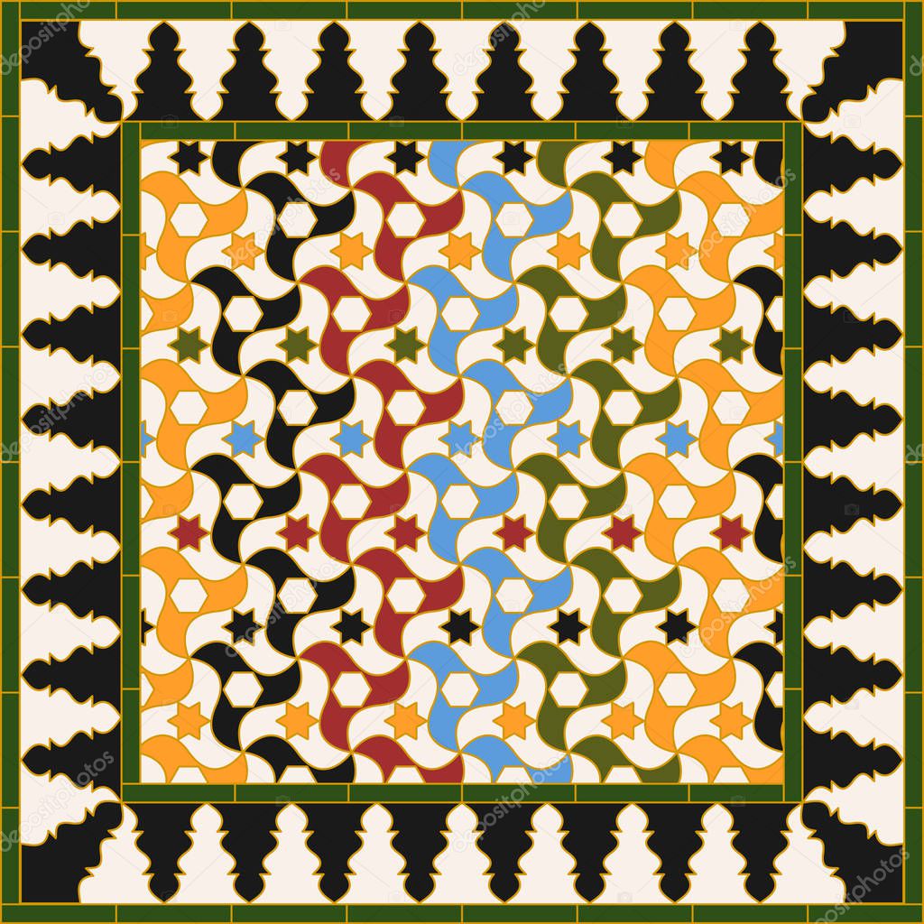 Arabic tile based on a design found in Alhambra of Granada, Spain. All elements sorted and grouped in layers