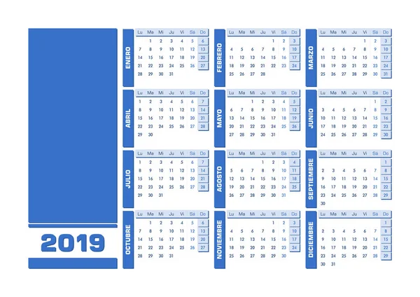Grüner Kalender 2019 Vektorillustration Mit Leerraum Für Ihre Inhalte Alle — Stockvektor