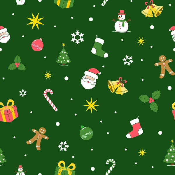 Fondo Sin Costuras Navidad Colores Planos Diseño Estilo Dibujos Animados — Vector de stock