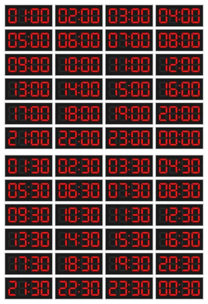 Beyaz üzerinde izole iş saatleri için dijital saatler kümesi. 24 saat