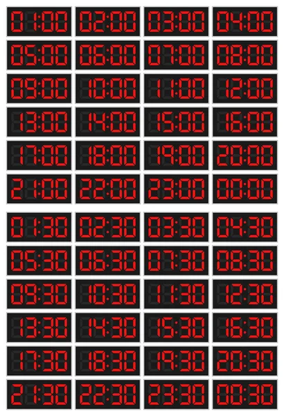 以白色隔离的工作时间的数字时钟集。24 小时 — 图库矢量图片