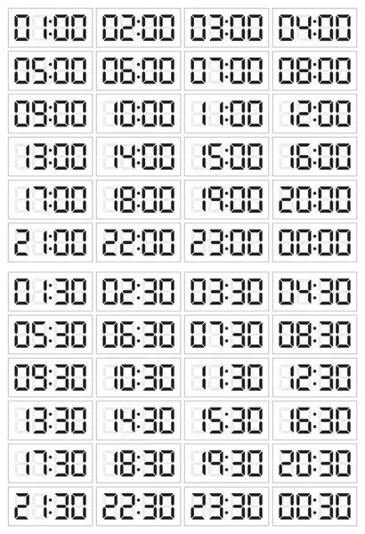 Conjunto de relojes digitales para horas de trabajo aislados en blanco. 24 h — Archivo Imágenes Vectoriales