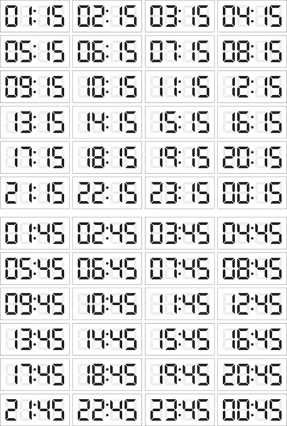 以白色隔离的工作时间的数字时钟集。24 小时 — 图库矢量图片