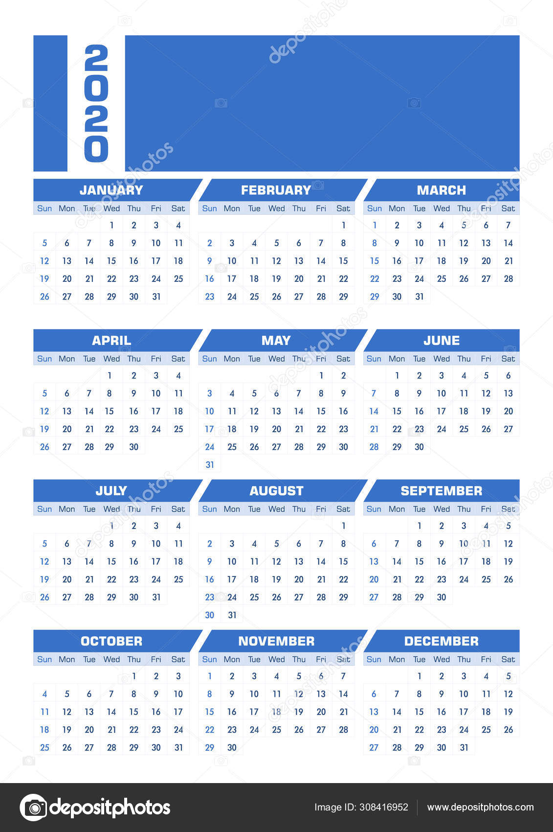 Blue Din A4 2020 English Calendar Portrait Version Stock Vector C Ojovago 308416952 calendario din a4