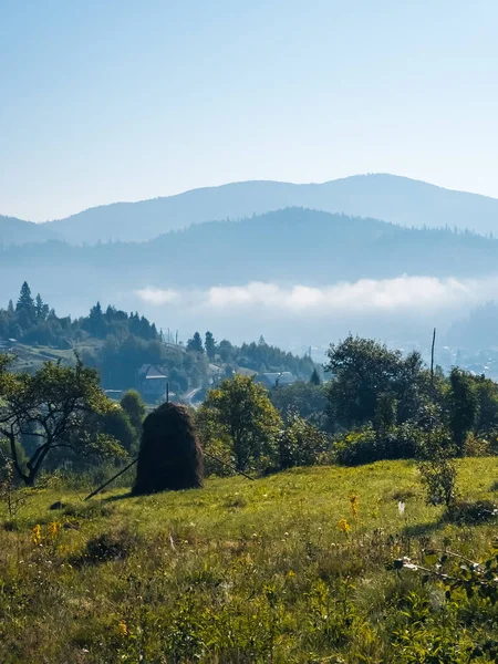 Dağları ve mavi gökyüzü olan güzel bir manzara.