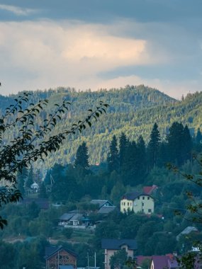 Yaz mevsiminde akşam vakti Karpat Dağlarının güzel manzarası