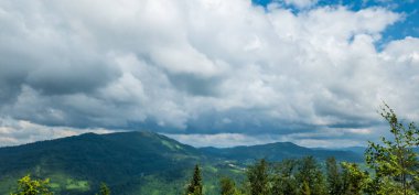 Yazın Karpatların yeşil tepeleri