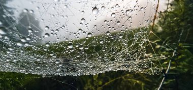 Sabah çiğ tanesinde örümcek ağı. Kapat - kapat