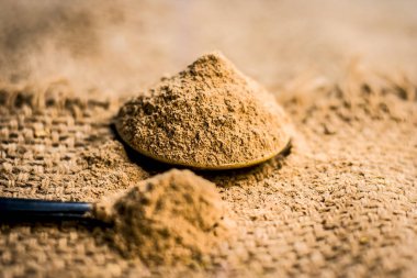 Toz yakın babool meyvesi akasya nilotica Linn toz topçu arka plan üzerinde faydalıdır ve Ayurvedik tıp diş sorunları için.
