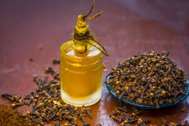 Karanfil yağı ve toz içinde beyaz bir çatal ile yakın çekim.